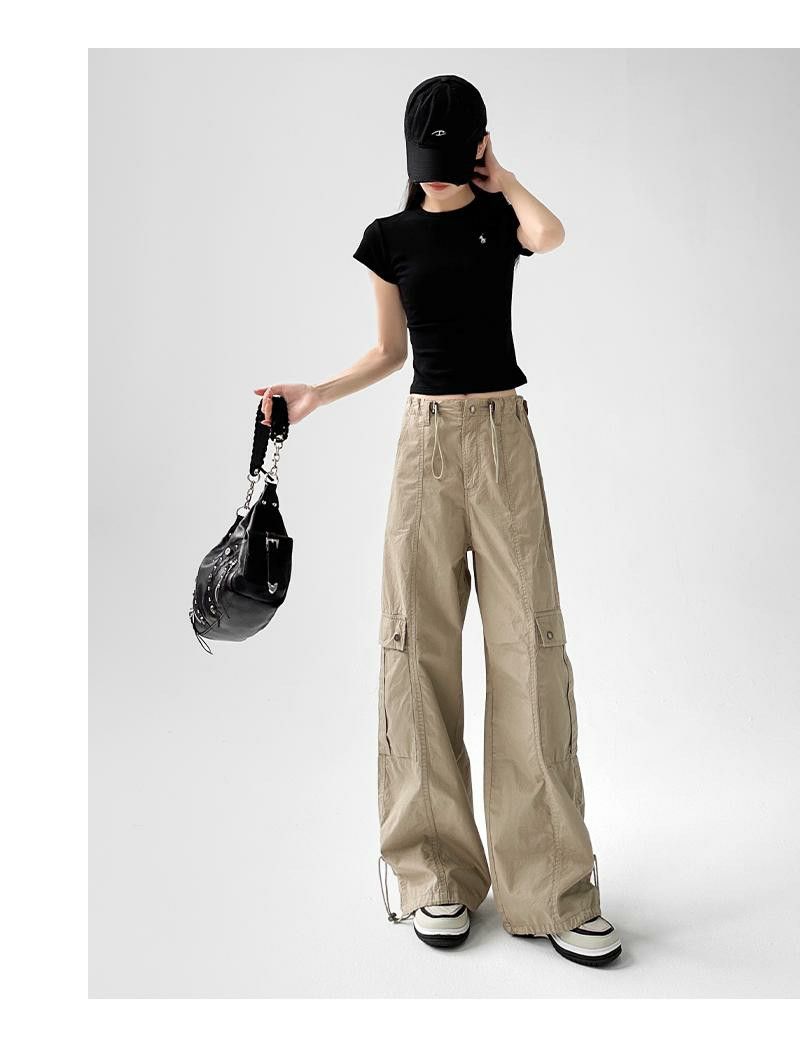 Dynamische werkbroek voor meisjes, lente- en zomerhiphop voor dames, enkelband, losvallend Amerikaans model, wijde pijpen, High Street_voghion.com