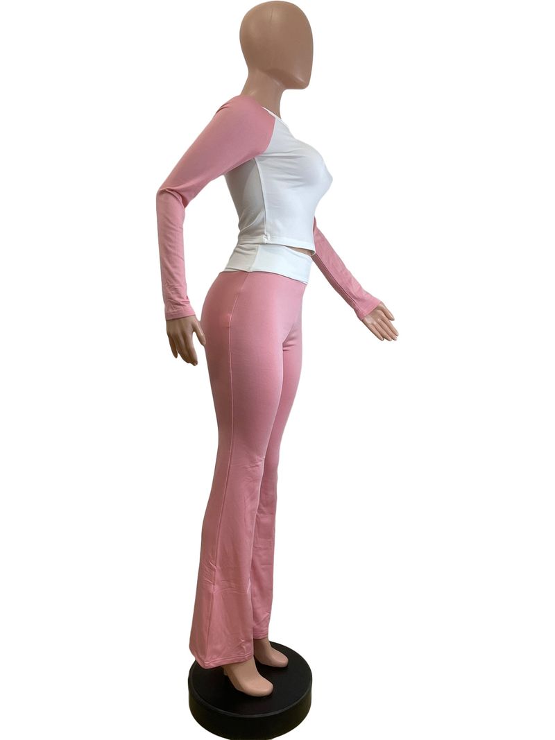 Y6058 New Women's Clothing Color-Block Tight High-Waist Folded Slim Fit Fleece-Lined Sports Yoga Pants Set_voghion.com