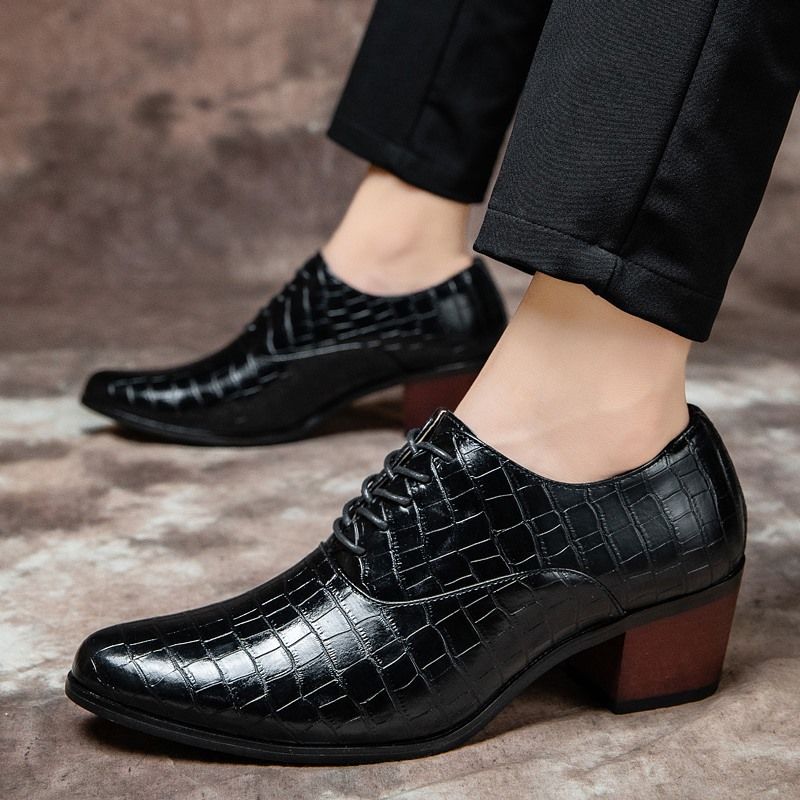 Höher werdende 5 cm Britischer Stil 2024 Mode Lässig Leder Herren Kleine Statur Hohe Chunky Heels Hochzeitsschuhe 6 cm_voghion.com