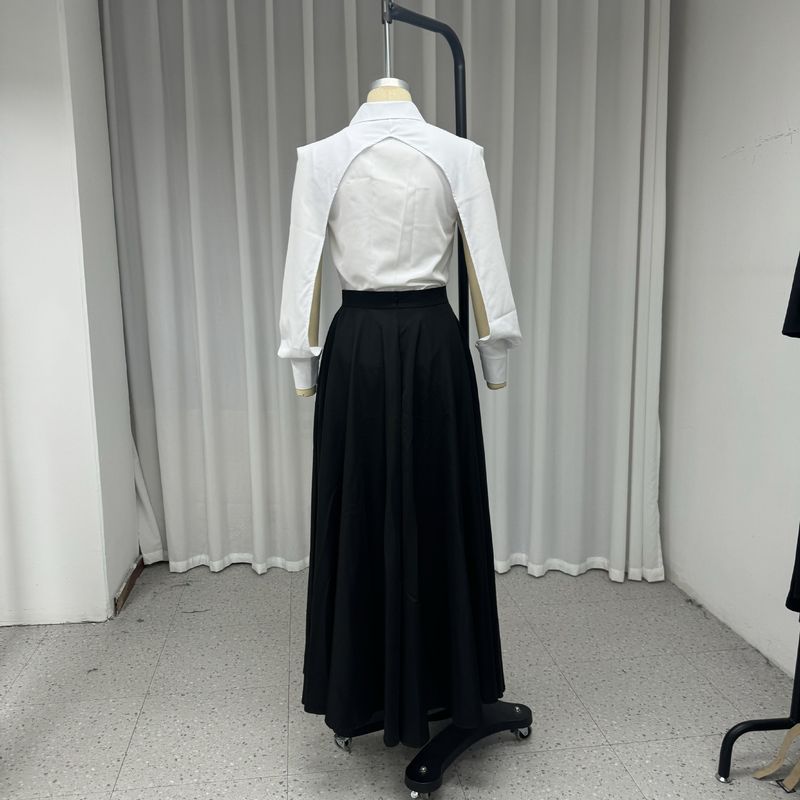 Vêtements pour femmes Ensemble deux pièces tendance pour dames, robe à revers, manches longues, couleur unie creuse_voghion.com