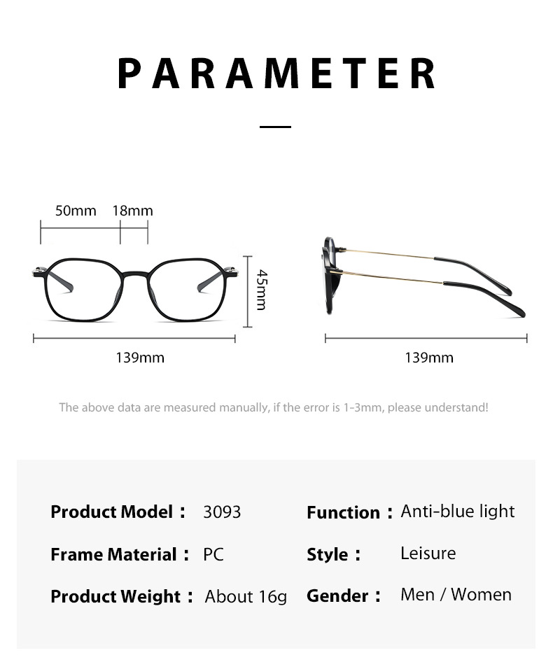 Anti-Blu-ray Flat Light PC Metall Retro Fashion Student Stylee Brillengestell für Herren und Damen_voghion.com
