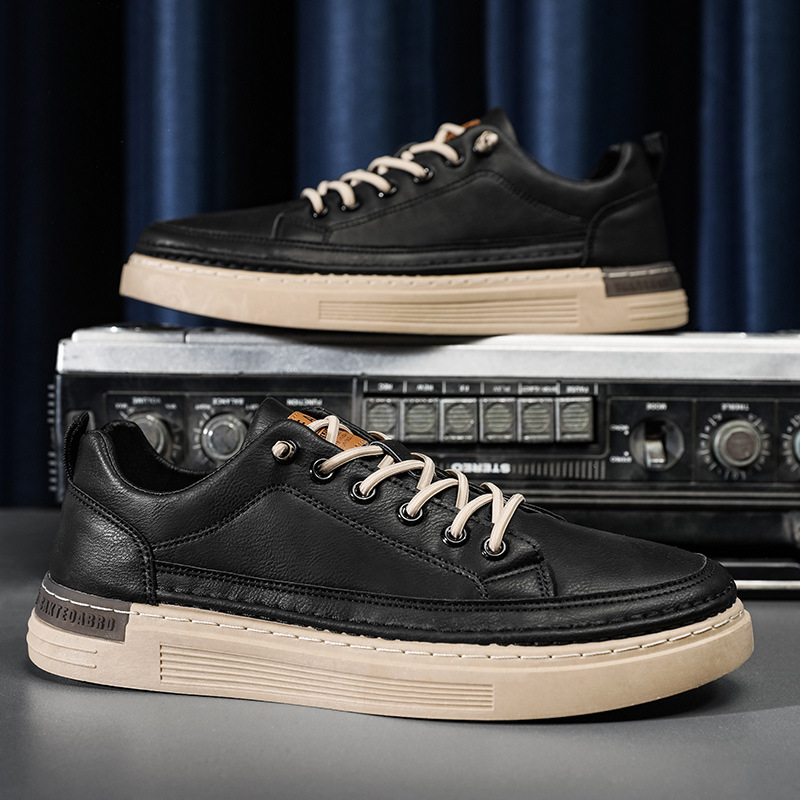 Scarpe casual basse da uomo in pelle con fascia elastica, bianche, alla moda, primavera 2025, con suola in vero filo e suola in vero cuoio_voghion.com