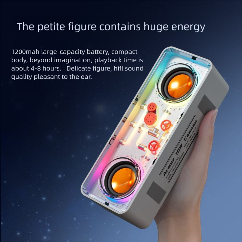 Dual Transparent Mecha Bluetooth Mechanical Style Colorful Lights Desktop Computer Small Cannon Bass Diaphragm Speaker_voghion.com