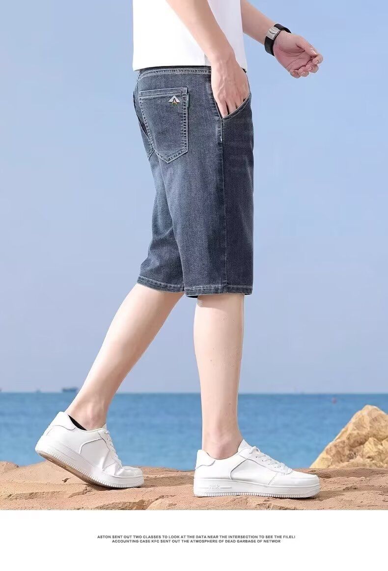 Zengzhi Summer Ice Silk Thin Denim Shorts Men's Straight Loose Casual Ripped Five-Point Pants_voghion.com