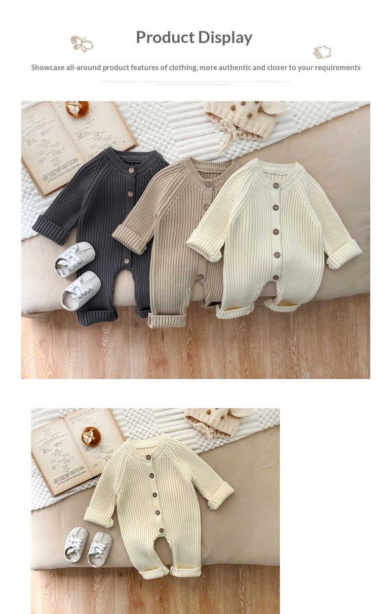 ToyPulse Korean Style Romper Autumn Outfit Unisex Baby Solid Color Knitted Crawling Suit Newborn Winter Sweater Jumpsuit_voghion.com