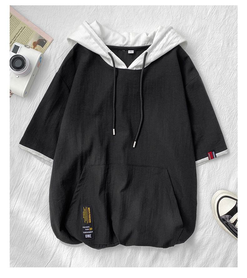Felpa con cappuccio casual da uomo a maniche corte – Top estivo traspirante e dalla vestibilità ampia_voghion.com