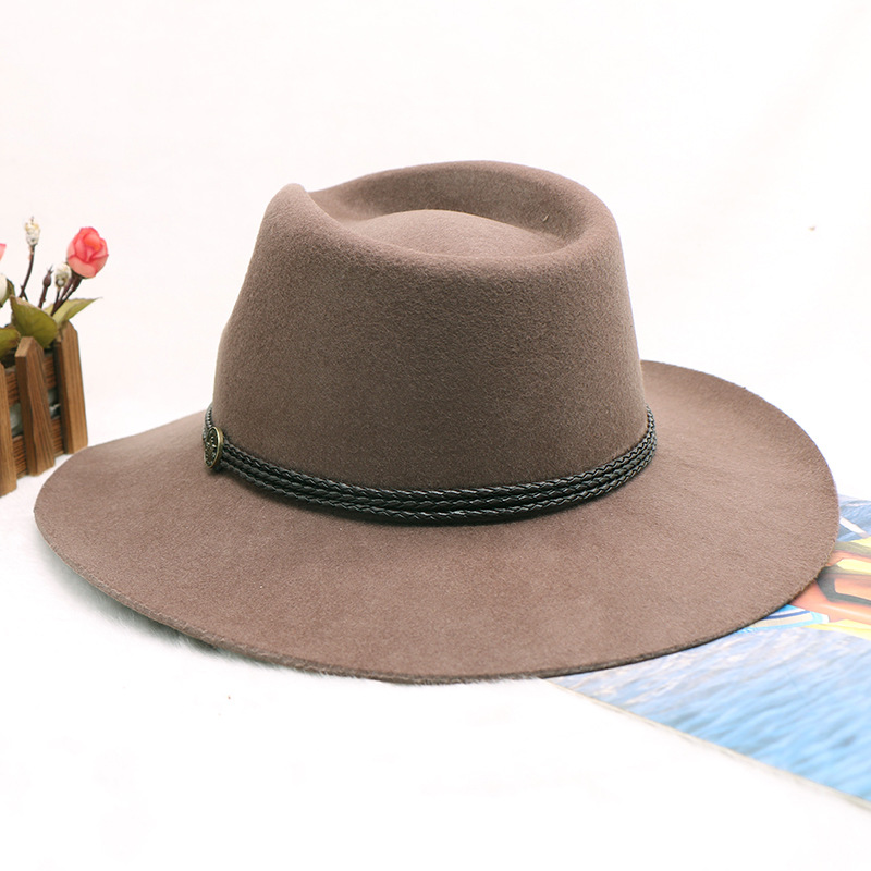 Wollen cowboyhoed met knopen voor heren jazzhoge hoed Herfst-/winterhoed_voghion.com