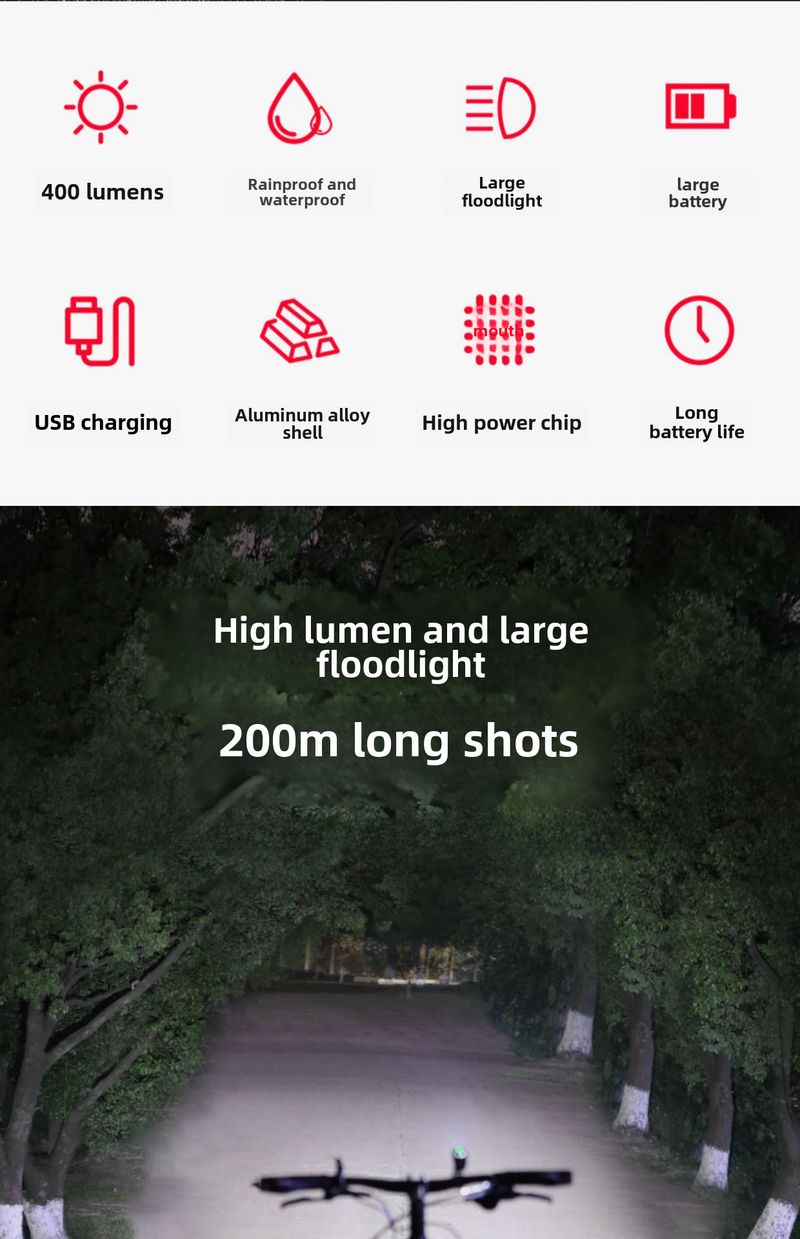 Road bike light night riding light USB charging flashlight mountain bike headlight riding_voghion.com