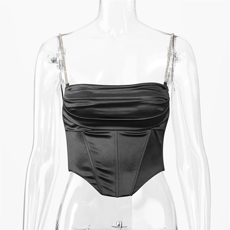 Gilet piccolo senza maniche sexy con corsetto sottile in tinta unita con catena da trapano da donna_voghion.com