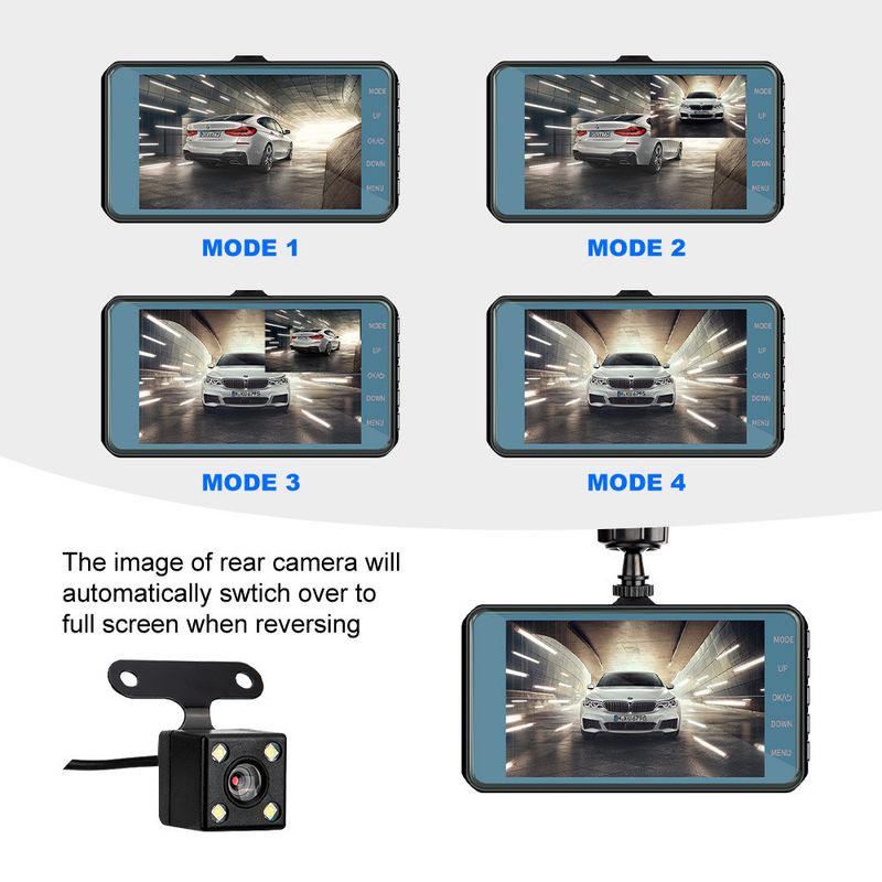1080P Dash Cam 4inch Rearview Image HD Front And Rear Dual Recording Touch Screen DVR Wide Angle_voghion.com