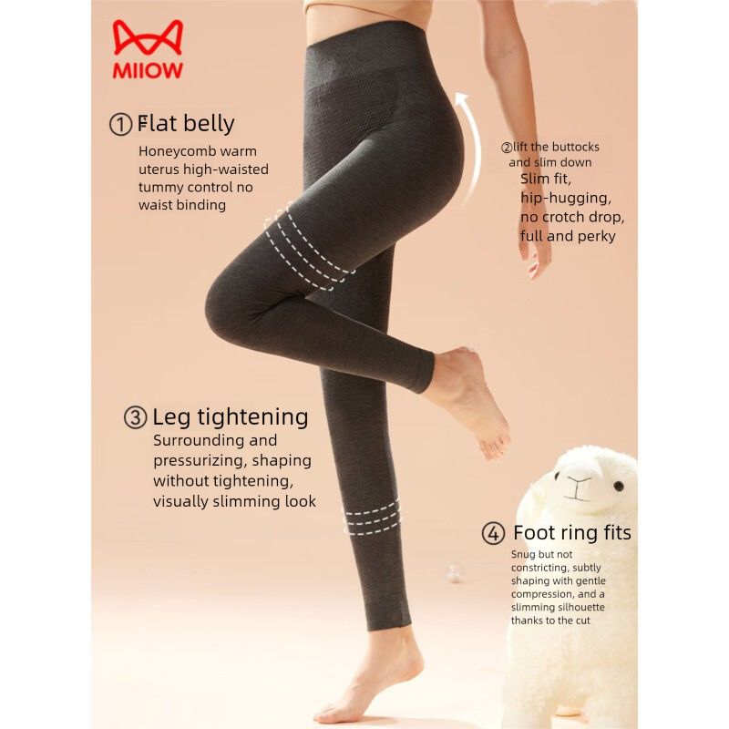 Cat People Pants For Women, Thickened Base Layer Seamless Tight-Fitting High-Waist Thermal Cotton Pants, Black L_voghion.com