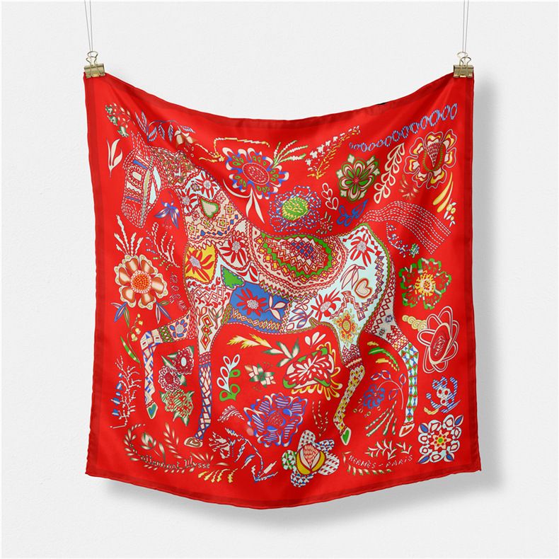 Ethnic style headscarf temperament simulation silk spring matching shirt print small square scarf for women_voghion.com