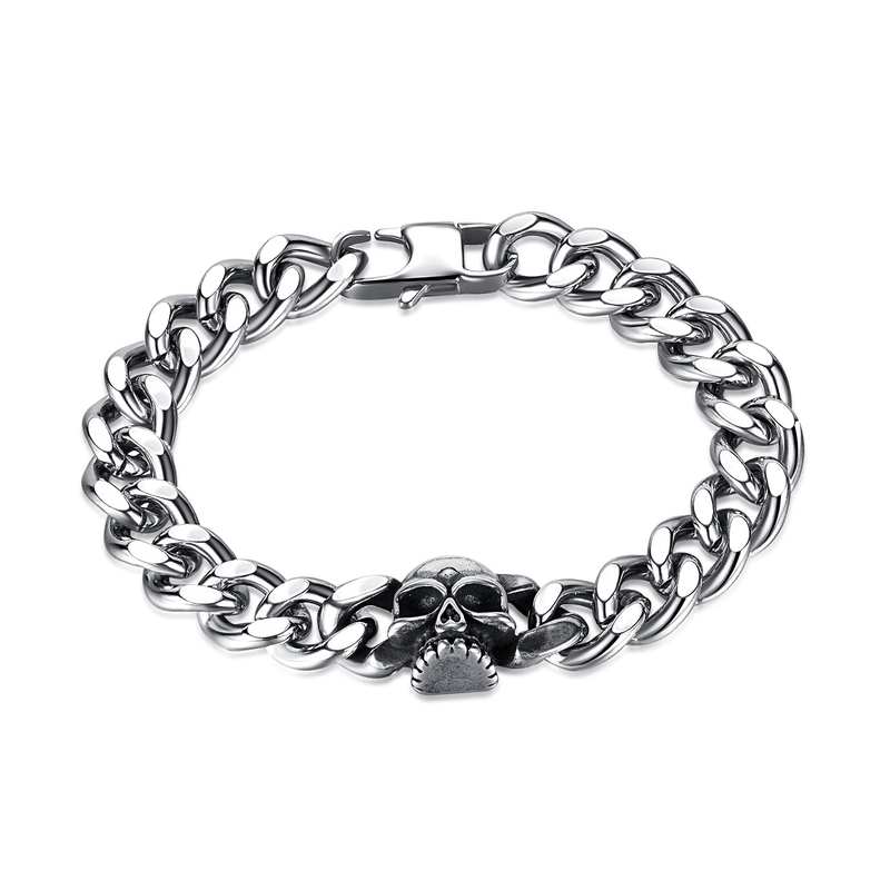 Bracciale in acciaio al titanio versatile, stile punk, alla moda, con catena cubana, teschio da strada, accessori, personalità, gioielli da uomo_voghion.com