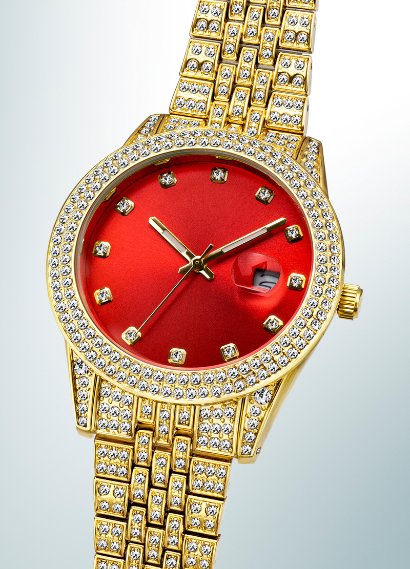 MISSFOX Brand Fashion Hip Hop Full Diamond Glow Calendar Men's Quartz Watch_voghion.com