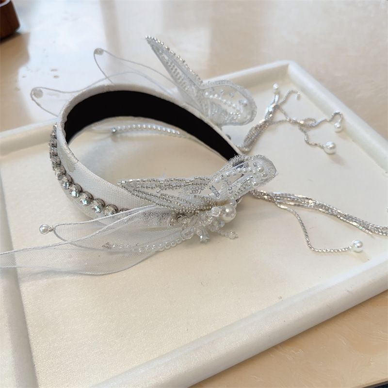 Fascia per capelli francese con ali di farfalla dolce, versione coreana, nuovo prodotto con nappa e forcina di strass, elegante fata_voghion.com