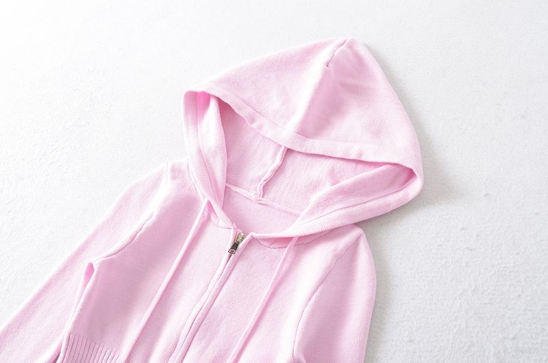 Women's Clothing Casual Drawstring Hooded Zip-Up Long Sleeve Cardigan Sweater - Slim Fit, Soft Stretch Fabric, V-Neck, Lightweight Layering Piece_voghion.com
