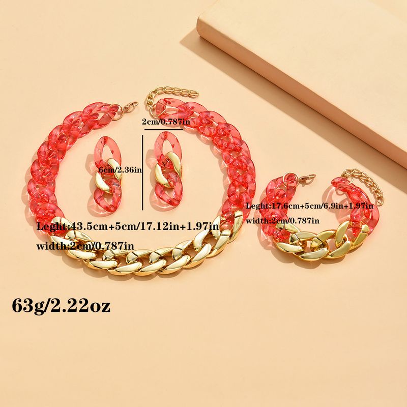 Schlichte, übertriebene, transparente Halskette aus Acryl, Armband, Ohrringe, modisches 3-teiliges Set, modische Hipster-Hip-Hop-Accessoires_voghion.com