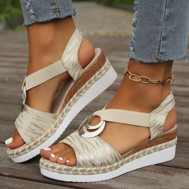 Sandales pour femmes grande taille avec boucle en métal et décoration en corde, talon compensé, semelle légère, sandales à bouche de poisson_voghion.com