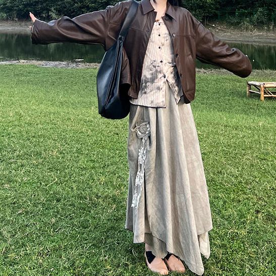 Spring And Autumn Trendy Outfit Top 2025 New Knitted Tie-Dye Blouse + Skirt Fashion Two-Piece Set_voghion.com