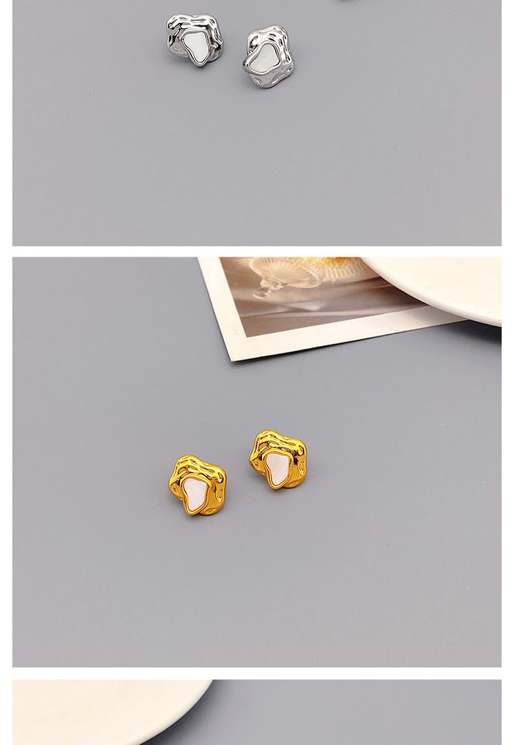 S Sølvnål Uregelmæssig Geometri Kobberbelagt Ægte Guld Skal Kompakte Øreringe Enkle og Moderigtige Øretilbehør_voghion.com