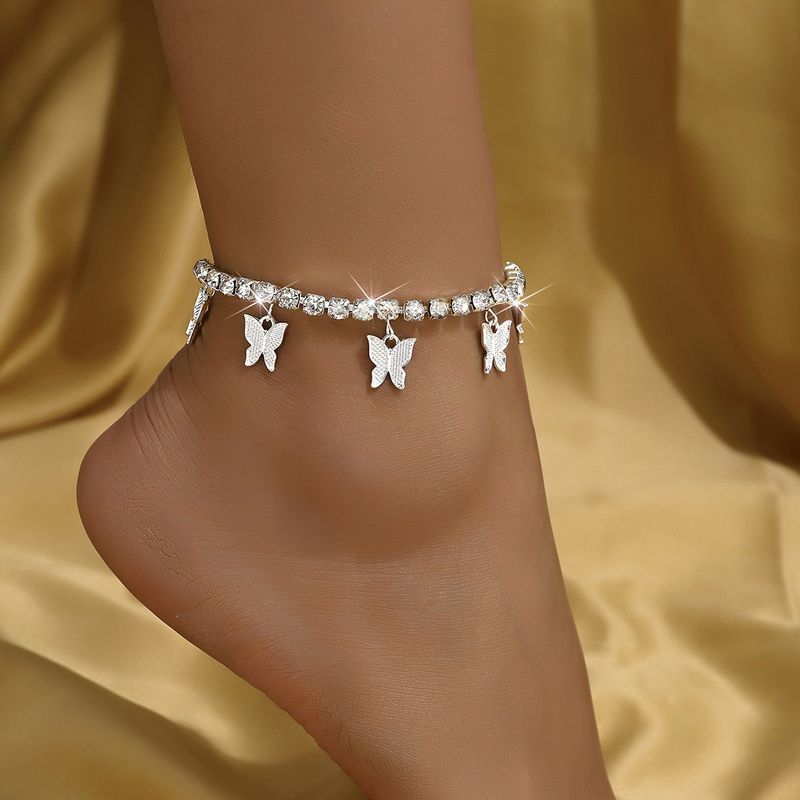 Creative rhinestone small butterfly minimalist temperament, claw chain, tassel anklet, fashionable beach jewelry_voghion.com