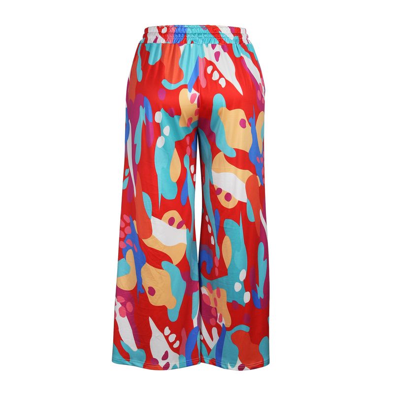 Pantalon décontracté à lacets pour femmes, taille élastiquée, avec poche imprimée, pantalon large_voghion.com