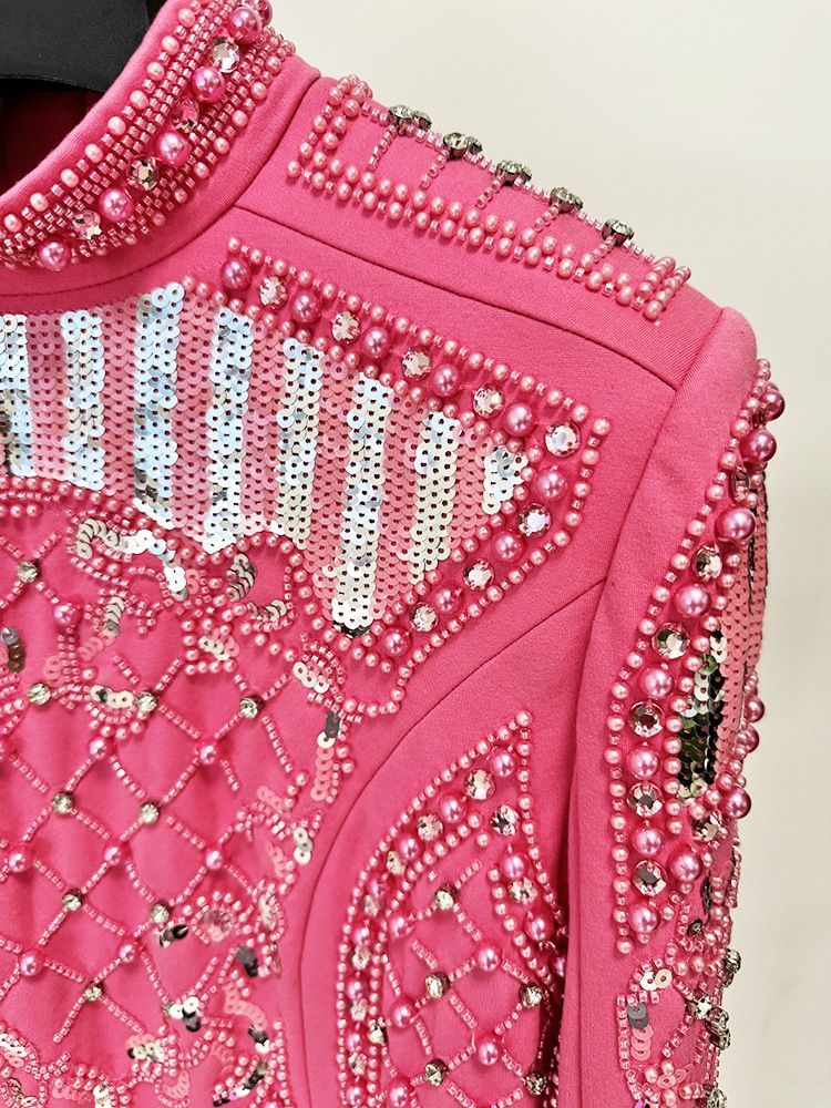 Abbigliamento da donna Autunno e inverno Abito stretto elastico con paillettes e perline di diamanti pesanti_voghion.com
