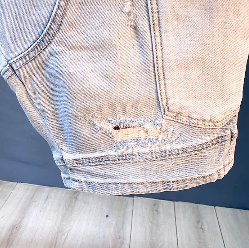 Herren-Jeansshorts im Used-Look, Patchwork-Optik, helle Waschung, 12,7 cm Innennaht, lässige Cargo-Shorts für Herren, Streetwear-Mode, Stretch, bequeme Passform_voghion.com