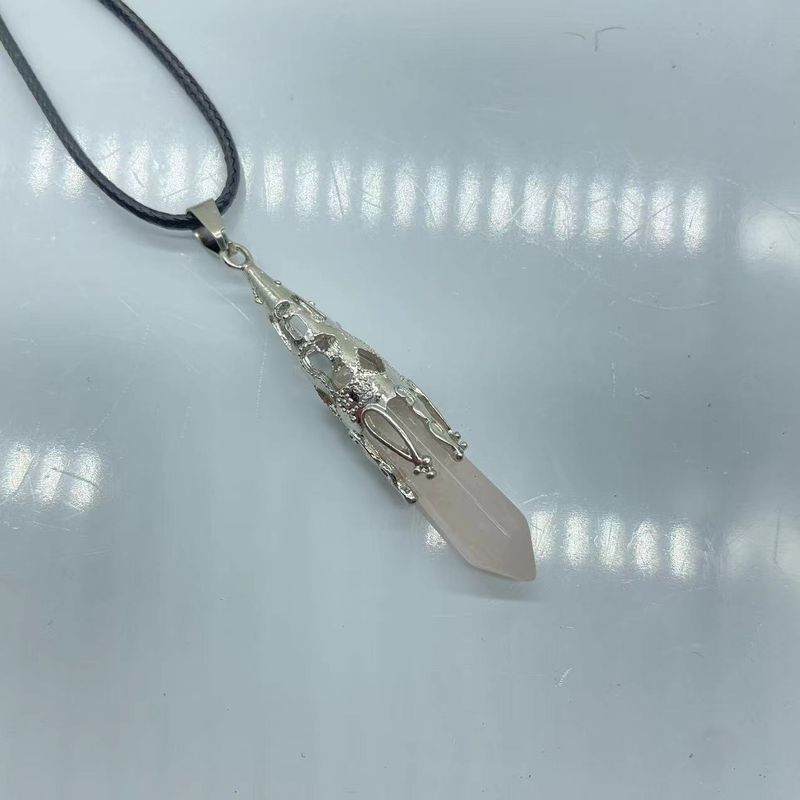 Colliers rétro bijoux cristal naturel gemme alliage pendule hexagonal Morning Glory pendentif simple pendentif collier_voghion.com