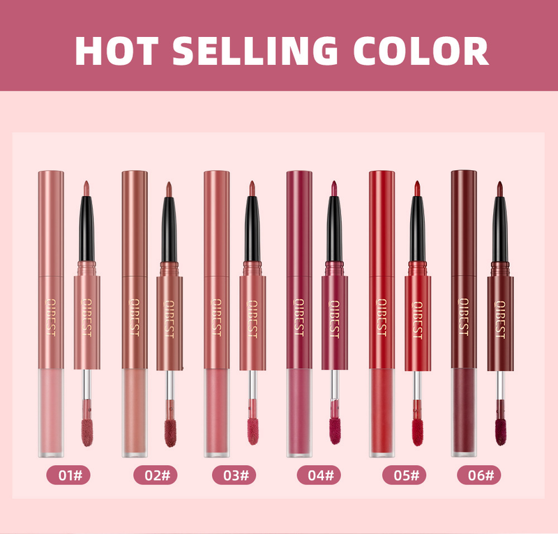 carina QIBEST Two in One Color lipliner Waterproof Matte Velvet Colorless Double Head Lip Glaze_voghion.com