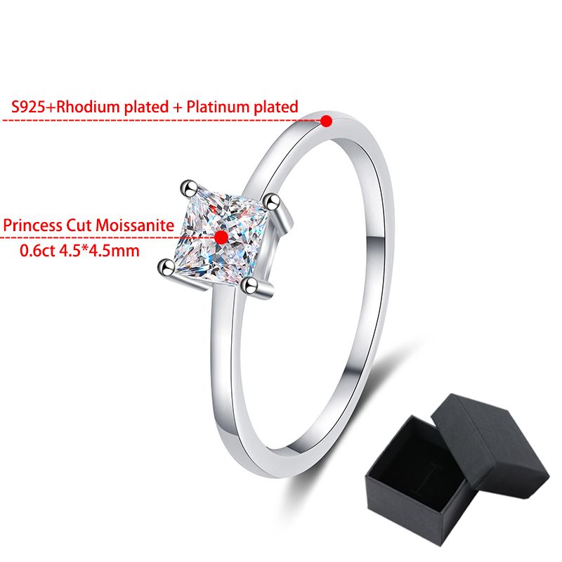Ready Stock Smyoue 0,6 ct 4,5 mm Princess Cut Moissanite Solitaire gredzens sievietēm bezkrāsains augstas kvalitātes 100% S Sterling Sier Band GRA_voghion.com