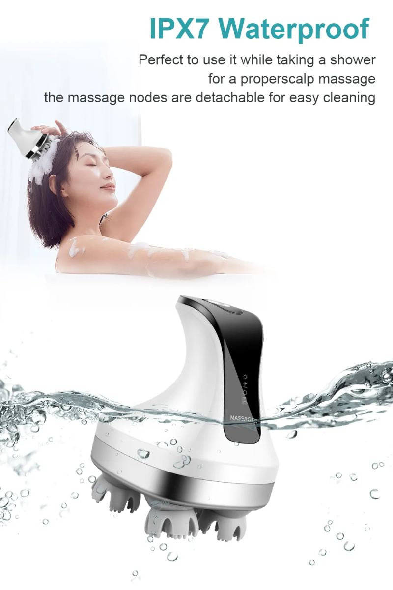 Head Massager Youmay 4D Elektrisk Head Massager Trådløs hovedbundsmassage Vandtæt kropshals dybt vævsæltemassage_voghion.com