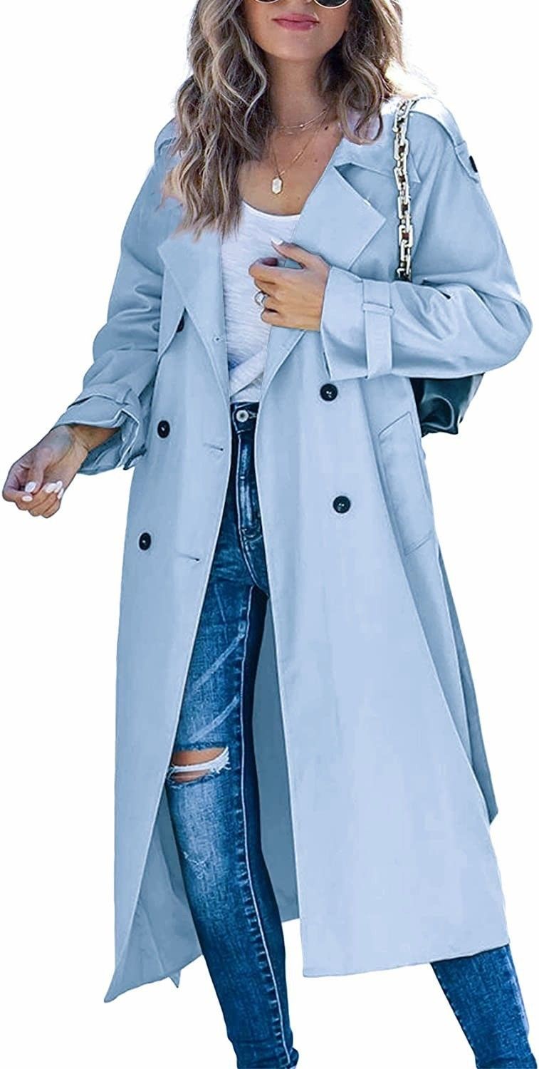 Women's windbreaker long elastic belt casual solid color windbreaker coat in autumn and winter_voghion.com