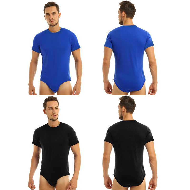 2023 foreign trade new short-sleeved round neck button jumpsuit men's breathable jumpsuit home pajamas wish_voghion.com