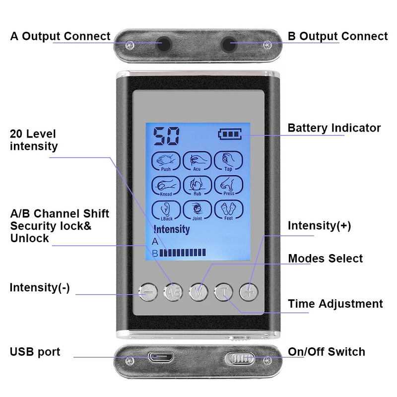 Modes Dual 9 Output EMS Electic Muscle Stimulato Acupunctue Tens Massage hine Electostimulato Physiotheapy_voghion.com