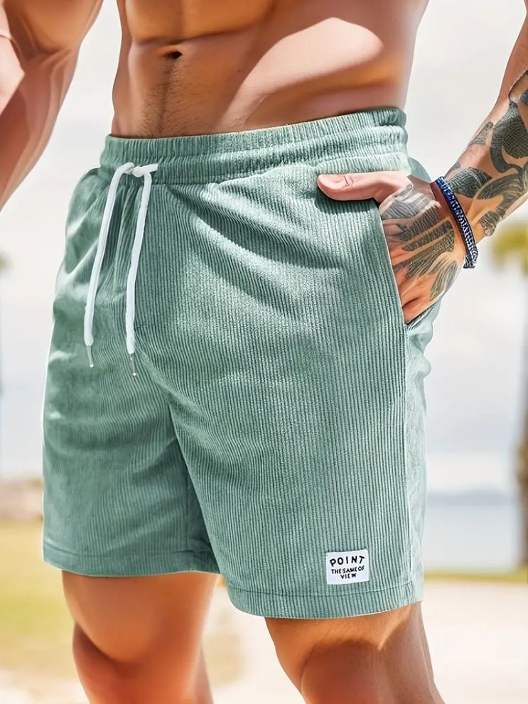 2024 Summer Solid Color Drawstring Corduroy Men's Shorts Casual Pants_voghion.com