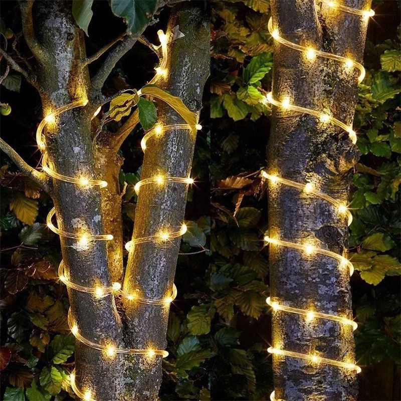 Tira de luces solares con cuerda, guirnalda de luces de hadas impermeables para exteriores, interiores, jardines, decoración navideña_voghion.com