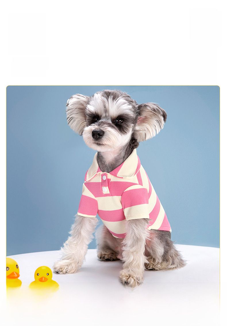 2023 Nya Hund Vår- och Sommarpolotröja Randig Pärlhalsband Elastisk T-shirt Katt Randiga Kläder_voghion.com