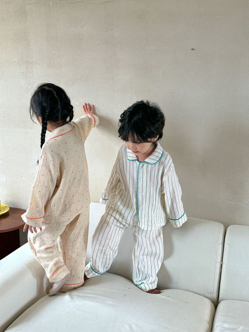Pijamas para niños, conjunto de manga larga de gasa de algodón para primavera y otoño para niñas y niños, ropa para el hogar_voghion.com