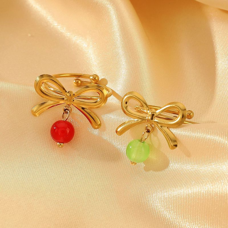 Wholesale Jewelry Princess Sweet Bow Knot 304 Stainless Steel Plating Rings Earrings_voghion.com