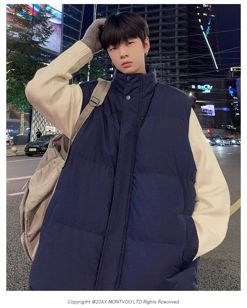 MJstyle Daunenweste aus Baumwolle für Herren, Herbst und Winter, lockere, trendige Marke, große Größe, lässige Weste, warme Brotjacke_voghion.com