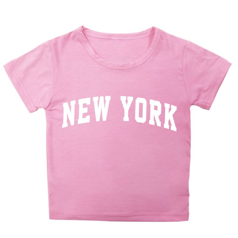 Mamm & Kanner nei New York Buschtawendruck Casual Kuerzärmlech Kanner T-Shirt locker Ronn Hals Pullover Top_voghion.com