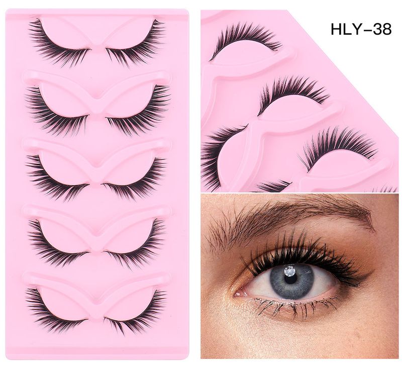 Cross Border New Slanted Flying Fox Series Eyelashes in 5 Pairs Natural and Thick Curled Eyelashes Simulated Cat Eyelashes_voghion.com