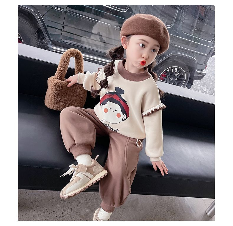 Mädchen Winterkleid Plüsch verdickter Pullover 2023 neue Mode Cartoon Top Hosen zweiteiliges Set für mittlere und große_voghion.com