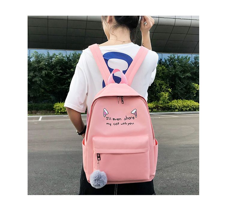 Rucsac de primăvară și de vară pentru femei, nou, la modă, cu patru piese, din pânză, cu urechi de pisică, pentru studenți și școală_voghion.com