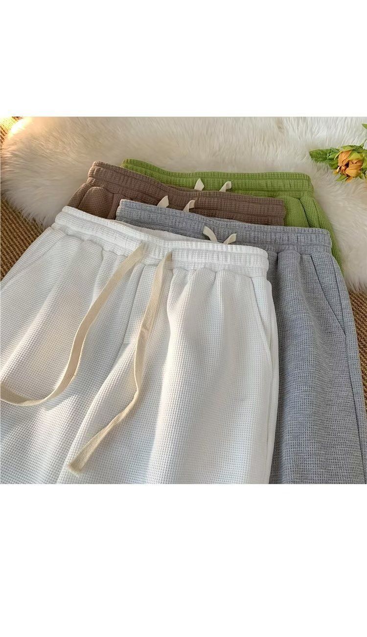 Men's Khaki Waffle Shorts Summer Lightweight Loose Fit Casual Sports Shorts With Drawstring Breathable Comfortable_voghion.com