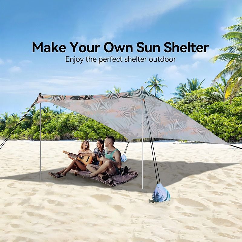 Tenda da spiaggia in lycra con protezione solare UPF 50+ stampata, per campeggio, antivento, portatile, montaggio rapido in 2 minuti, include borsa per il trasporto e 6 picchetti._voghion.com