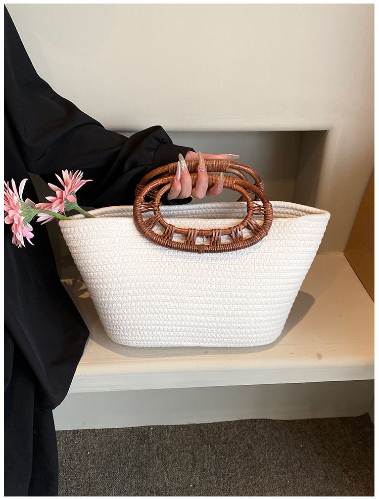 Ny nischdesignad handväska med stor kapacitet, minimalistisk och elegant vävd tygväska för kvinnor med strandgräs_voghion.com