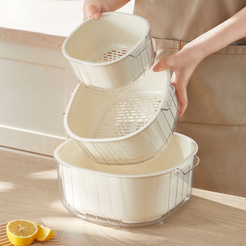 【 Hedou C 】 Forniture da cucina, cestello filtro di scarico a doppio strato, bacinella per lavaggio verdure, uso domestico in plastica_voghion.com