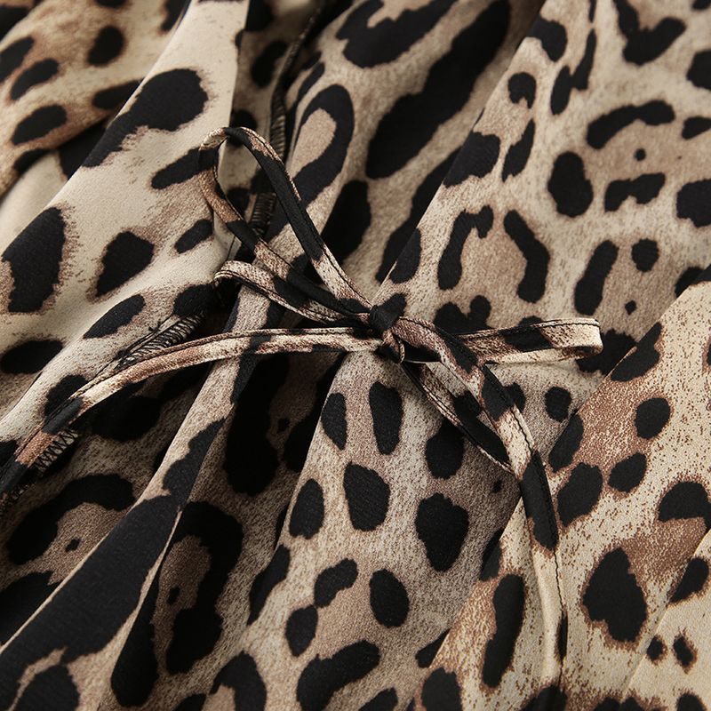 Pantaloncini intimi a maniche lunghe larghi, comodi e morbidi con stampa leopardata, pigiama estivo sottile, completo da casa in tre pezzi_voghion.com
